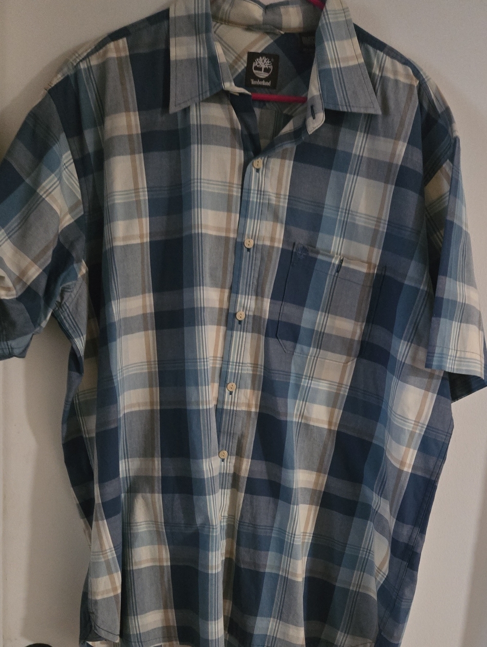 Timberland Men’s Blue Plaid Short-Sleeve Button-Up Shirt